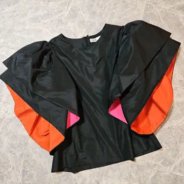 ZARA 벌룬 슬리브 셔츠 블랙/오렌지/핑크