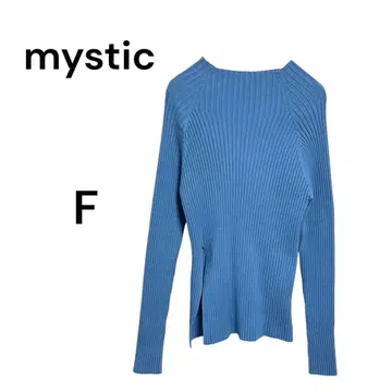 mystic 사이드 슬릿 리브 하이넥 니트 F 사이즈 블루