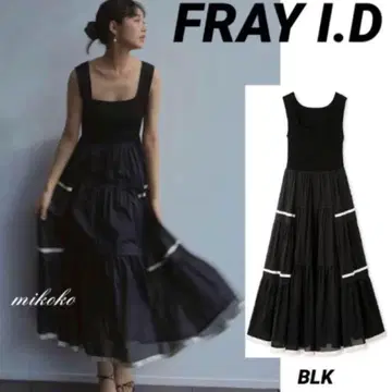 [새상품급] FRAY I.D / 니트 콤비 턱 티어드 원피스 / BLK
