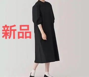 새상품 무인양품 잘 마르는 브로드 7부 소매 원피스 블랙 L 블랙