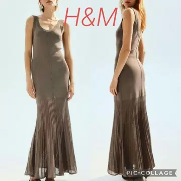 린넨 혼방 [미사용] H&M 맥시 원피스 U넥 플리츠 브라운