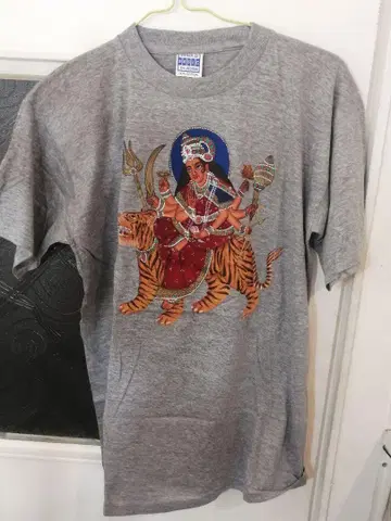인도 신 두르가 신과 호랑이 손그림 T셔츠