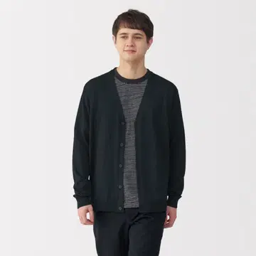 MUJI 신사 UV 컷 헴프 혼방 V넥 가디건 신사 XL 블랙