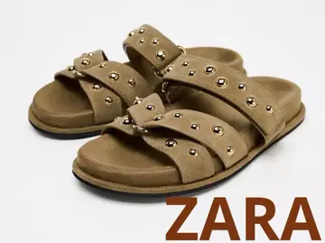 새상품 ZARA 자라 스터드 스웨이드 샌들 가죽 천연 소가죽