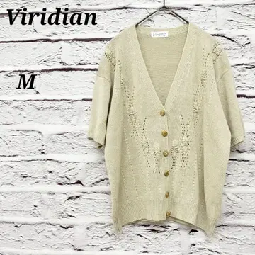R4907 Viridian [M] V넥 반팔 가디건 린넨혼방 베이지