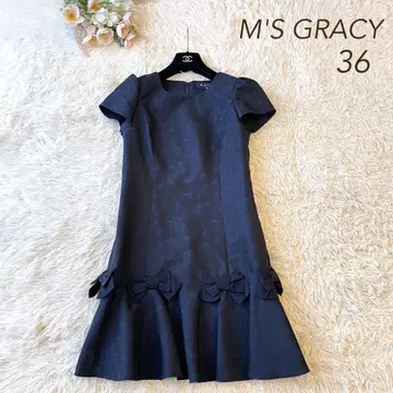새상품급 M'S GRACY 플라워 자카드 원피스 네이비 36