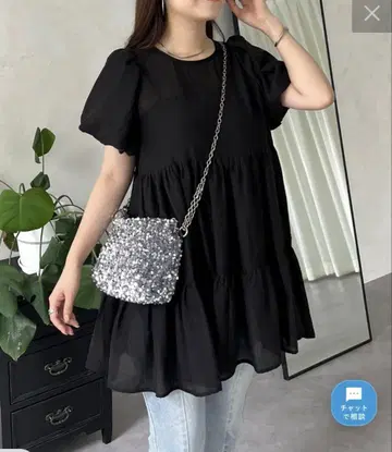 퍼프 슬리브 시어 티어드 블라우스 M