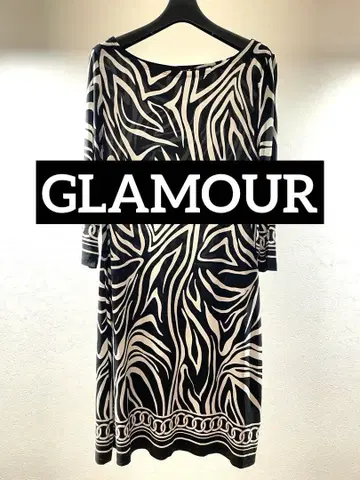 GLAMOUR 제브라 패턴 7부 소매 롱 원피스 사이즈 14