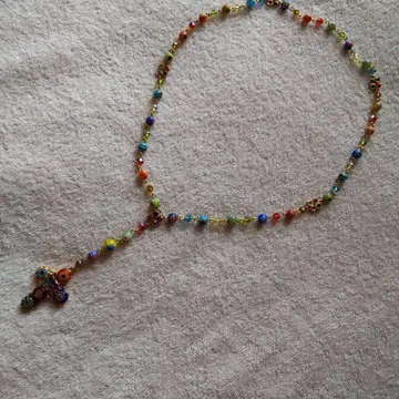 ROSE BUD 컬러풀 비즈 크로스 펜던트 목걸이 스위트 로망스