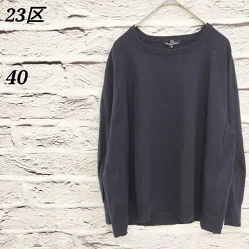 R4535 23KU [40] U넥 긴팔 스웨터 울 100% 네이비
