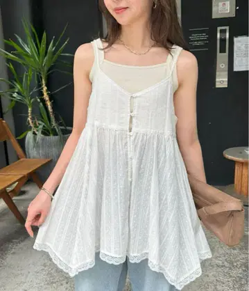 DIRCOAT 아시메 헴 레이스 캐미 튜닉