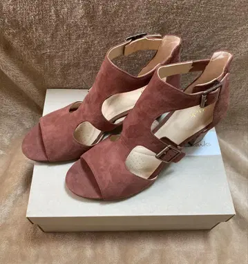 Clarks 샌들 24.5cm 클락스 스웨이드 빨강 브라운 릴