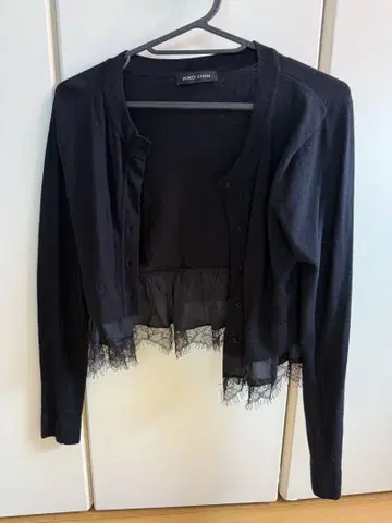 YOKO CHAN 블랙 가디건 레이스 밑단