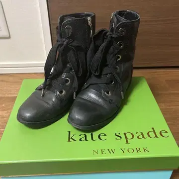 kate spade 블랙 천연 가죽 가죽 부티 Raquel 23.5cm