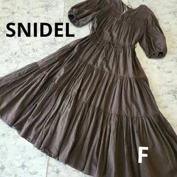 SNIDEL 롱 티어드 원피스 브라운 퍼프 슬리브 마 혼방 F