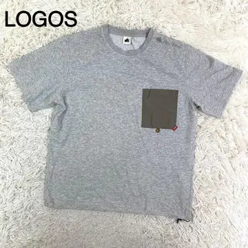 LOGOS 그레이 컬러 로고 프린트 가슴 포켓 반팔 티셔츠