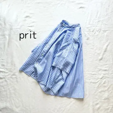 prit 프릿 코튼 린넨 스트라이프 밴드 칼라 셔츠