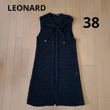 [ LEONARD ] 성근 짜임 민소매 롱 가디건 블랙 38