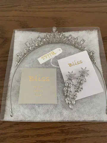 Bliss 웨딩 티아라와 큐빅 지르코니아 플라워 리프 롱 귀걸이