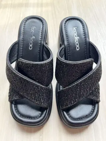 샌들 블랙 여성용 36cm 굵은 힐