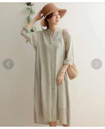 어반 리서치 도어스 스탠드 카라 롱 셔츠 원피스 그린 우먼