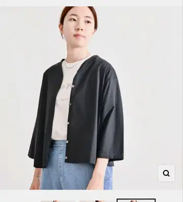 [접촉 냉감] 쿨 가디건 7분 소매 블랙