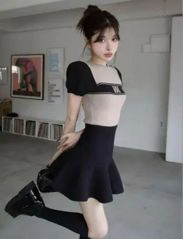 다리치 하이웨스트 니트 미니 스커트 블랙 FL 사이즈