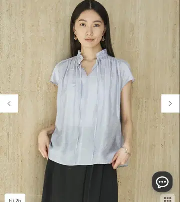 UNIFILO 발수 접촉 냉감 빈티지 시어 개더 블라우스 라이트 블루 M