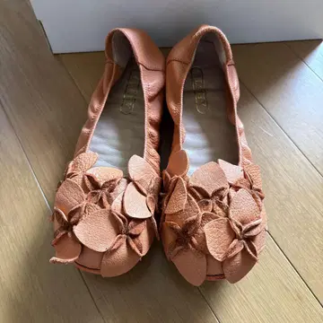 ABISTE 꽃 모티브 오렌지 플랫 슈즈 플랫
