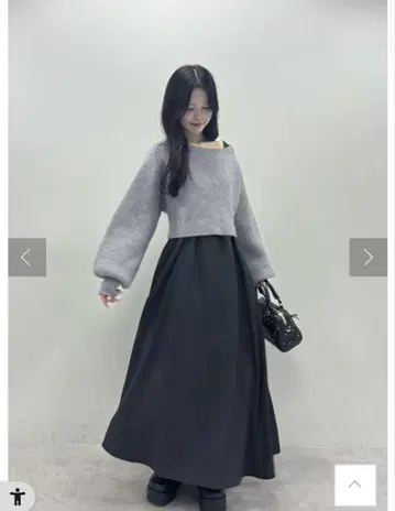 전 골격 우승 세트 원피스 그레이 블랙