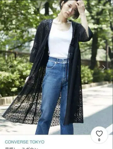 컨버스 도쿄 블랙 총 별 패턴 레이스 롱 가디건 [새상품급]