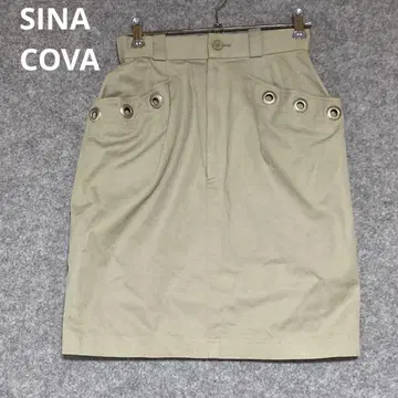 SINA COVA 베이지 타이트 스커트 장식 포켓 부착