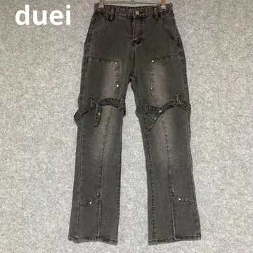 duei 벨트 디자인 그레이 부츠컷 데님 사이드 스트랩 포함