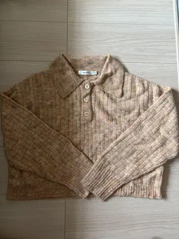 MOUSSY 리브 니트 폴로 칼라 스웨터 M 베이지 계열