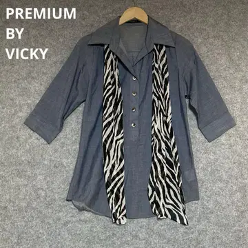 PREMIUM BY VICKY 오부 소매 셔츠 제브라 패턴 스톨 포함