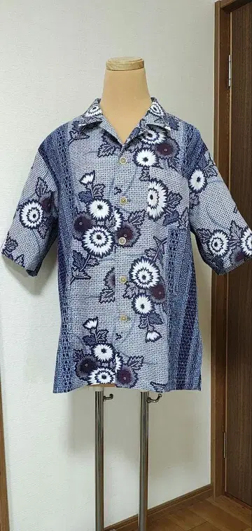 유카타 리메이크 알로하 셔츠 꽃무늬 네이비