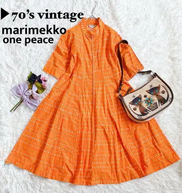 [ vintage ] marimekko 마리메꼬 선명한 오렌지 롱 원피스