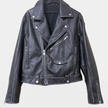 ZARA 워시 가공 페이크 레더 바이커 자켓 라이더 자켓