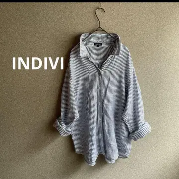 INDIVI 인디비 프렌치 린넨 스트라이프 셔츠 100% 린넨
