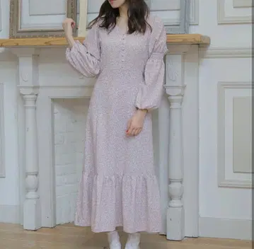 Areeam 소리를 연주하는 작은 꽃 원피스 핑크 베이지