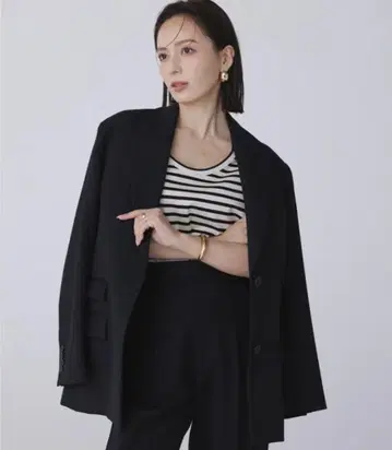 anuans 실크 터치 코튼 U넥 티셔츠 보더