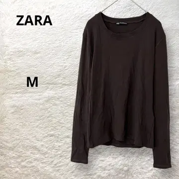ZARA 크루넥 티셔츠 긴팔 얇은 소재 코튼 스트레치 브라운 M
