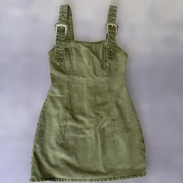 ZARA 슬리브리스 미니 원피스 멜빵 스커트 24 올리브 그린 카키
