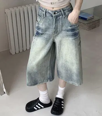 하프 데님 팬츠