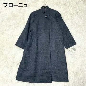 [브로뉴] 택 포함 실크 100% 스탠드 칼라 코트 (F) 일본제 블랙