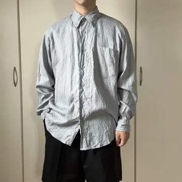 00년대 Calvin Klein 린넨 100 긴팔 셔츠 블루 그레이 린넨