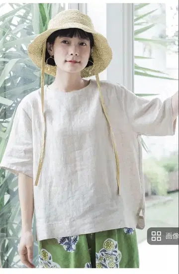 D'gy 린넨 TEE 블라우스 반팔 베이지 시착만 한 상품