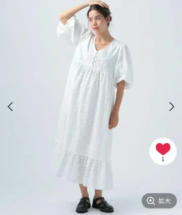 레이스 개더 화이트 롱 원피스 M