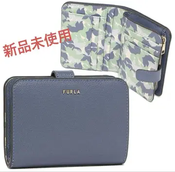 새상품 FURLA 훌라 바빌론 꽃무늬 블루 접이식 지갑