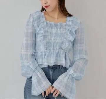 chico 프릴 백리본 블루 셔츠